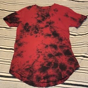 PacSun Scalloped T-Shirt Red & Black Tie Dye